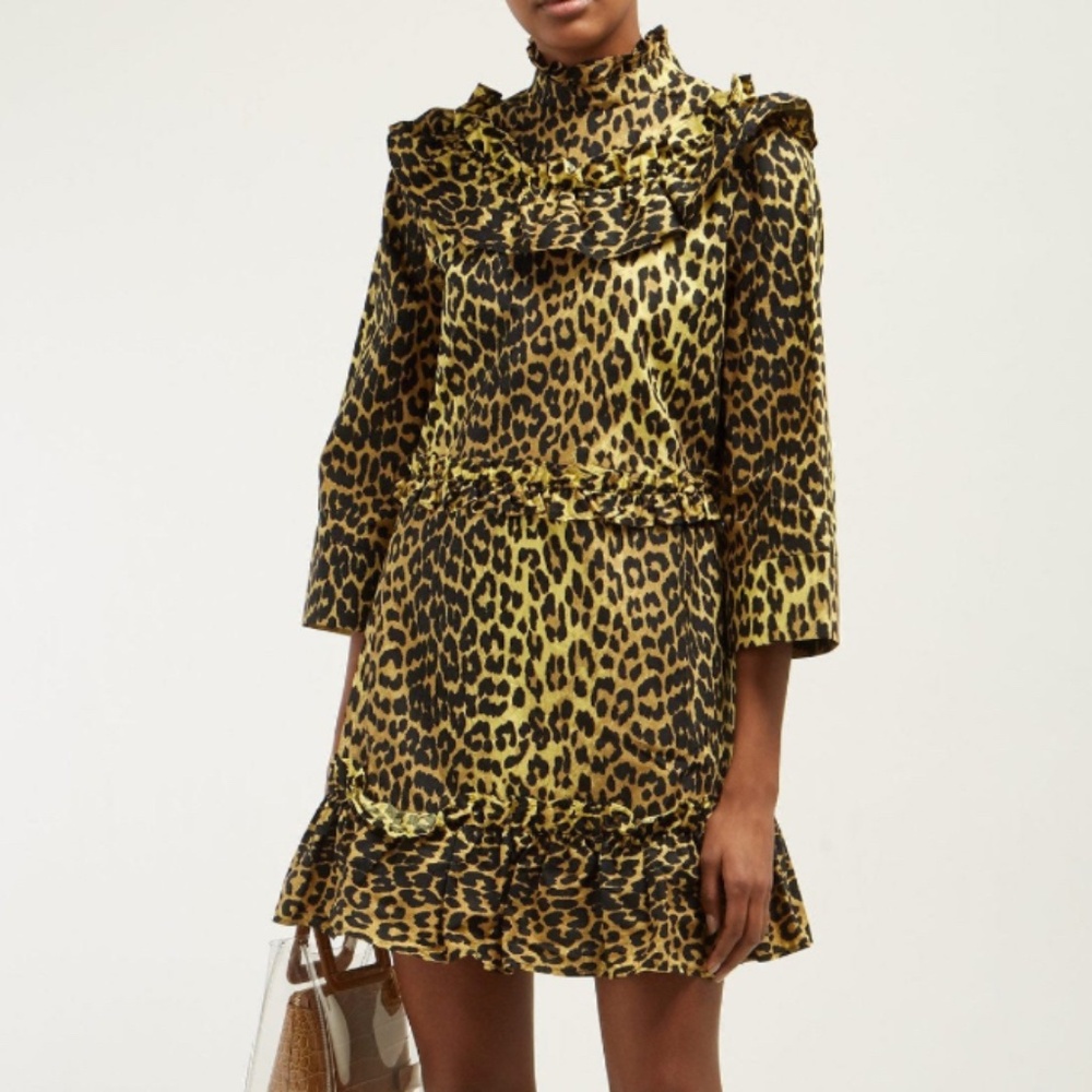 Ganni Leopard-print Cotton Mini Dress Size 6